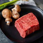 Steak and mushrooms on a plate