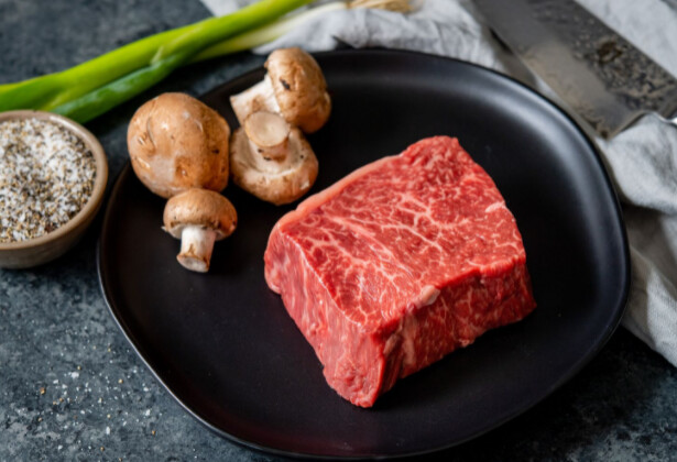 Steak and mushrooms on a plate