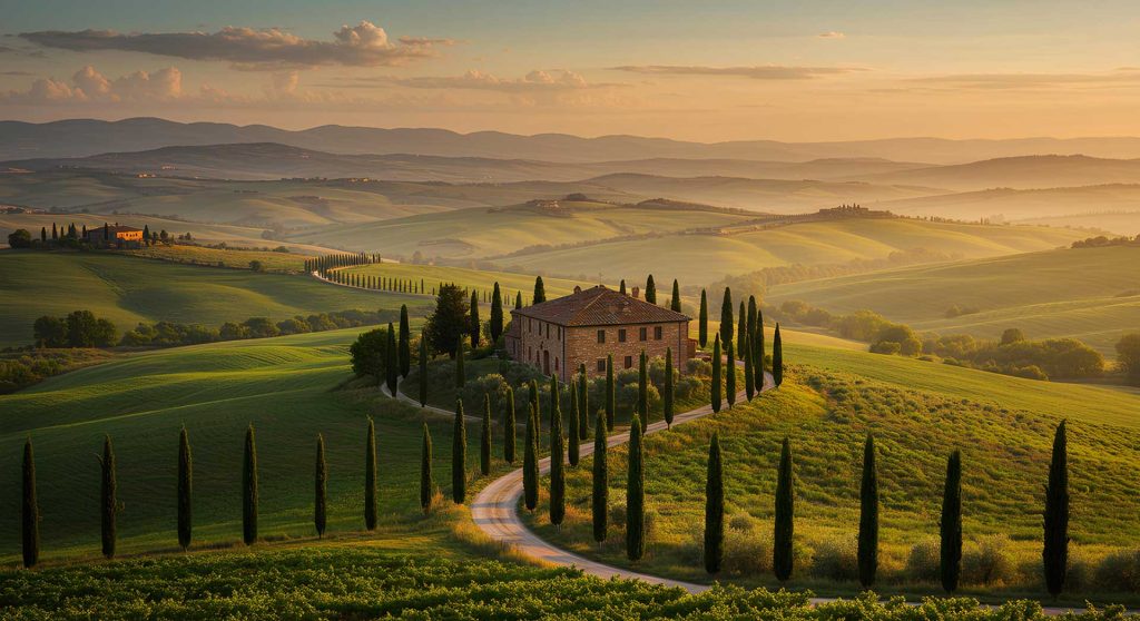 Rolling Hills at Sunrise in Tuscany